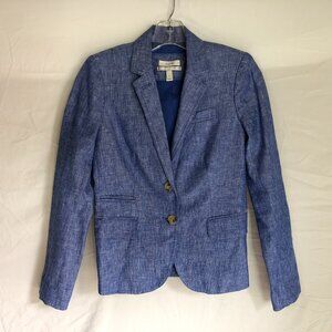 J Crew Women's Size 0 Blue 100% Linen Schoolboy Blazer Jacket